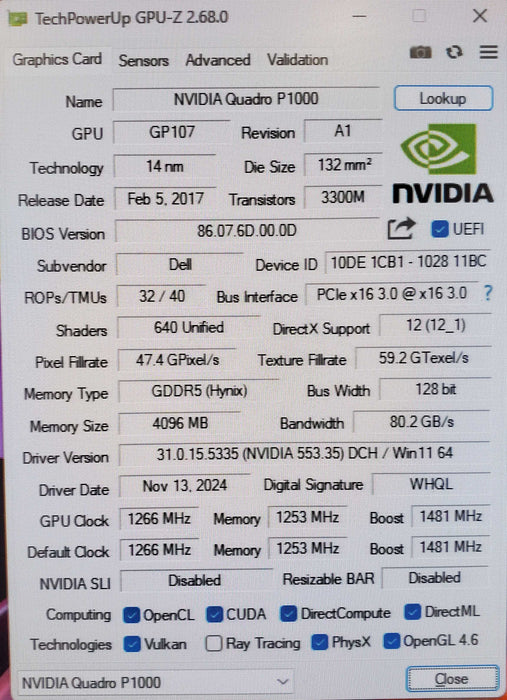 NVIDIA Quadro P1000 4GB GDDR5 - Graphics Card Low Profile