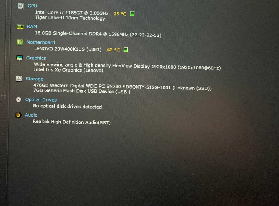 Lenovo ThinkPad T15 Core i7-1185G7@3.00GHz 16GB RAM 512GB SSD  Lap200