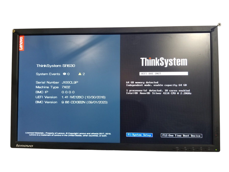 Lenovo SR630, 1x Xeon SIlver 4114, 64GB DDR4, 930-8i RAID 2x750W PSU, NoHDD