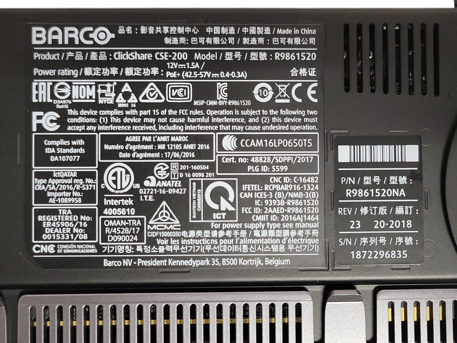 Barco ClickShare CSE-200 Presentation System w/ 2x Buttons & power adapter Q_