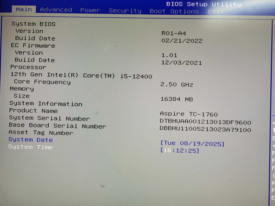 Acer Aspire TC-1760 i5-12400 2.5GHz 16GB RAM 256GB NVMe
