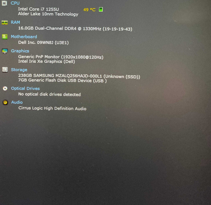 Dell Inspiron 15 3520 Core i7-1255U@1.70GHz 16GB RAM 256GB SSD READ  Lap200