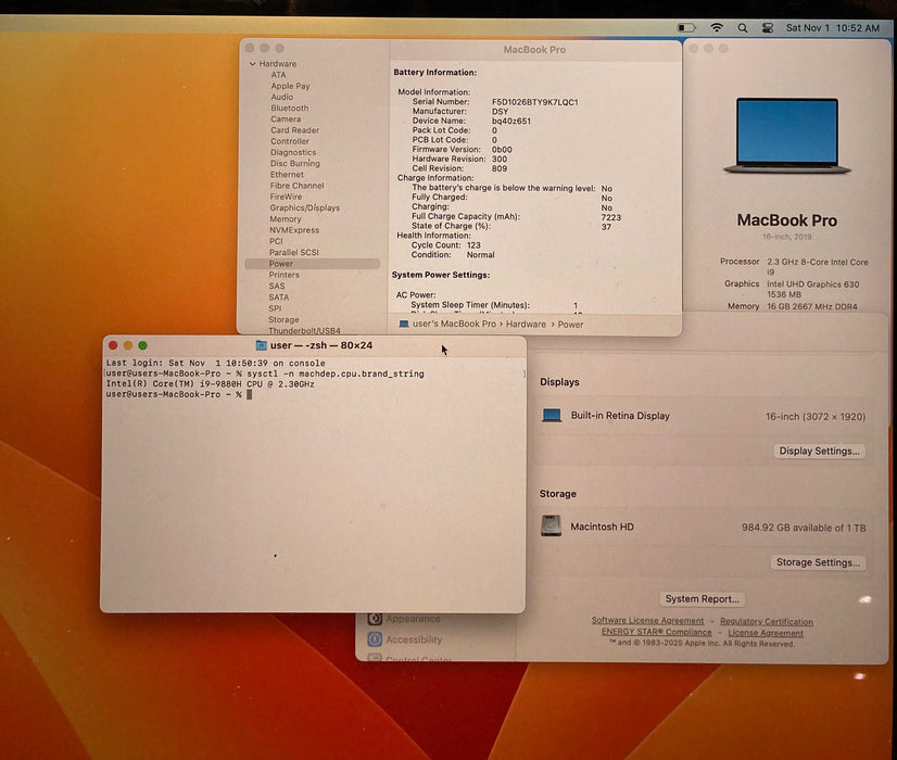 Apple MacBook Pro 16" 2019 i9-9880H Radeon PRO 5500M 16GB RAM 1TB SSD READ!