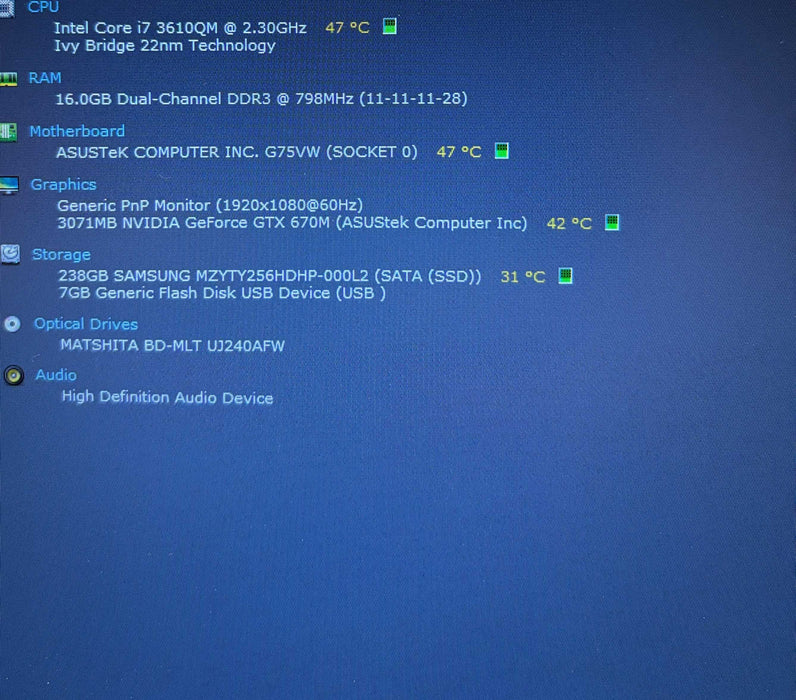 ASUS ROG  G75V i7-3610QM@2.3GHz GTX 670M 3GB GPU 16GB RAM 256GB SSD Q Lap200