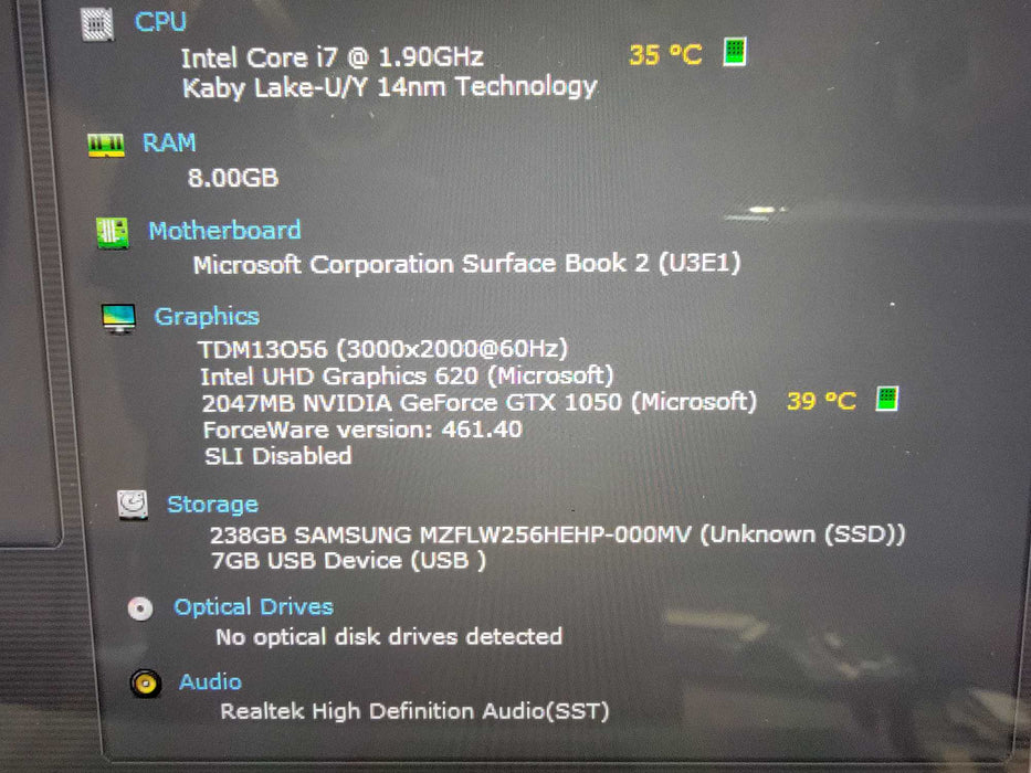 MS Surface Book 2 1832 15" | 4-Core i7-8650U @1.9GHz 8GB RAM 256GB SSD - READ