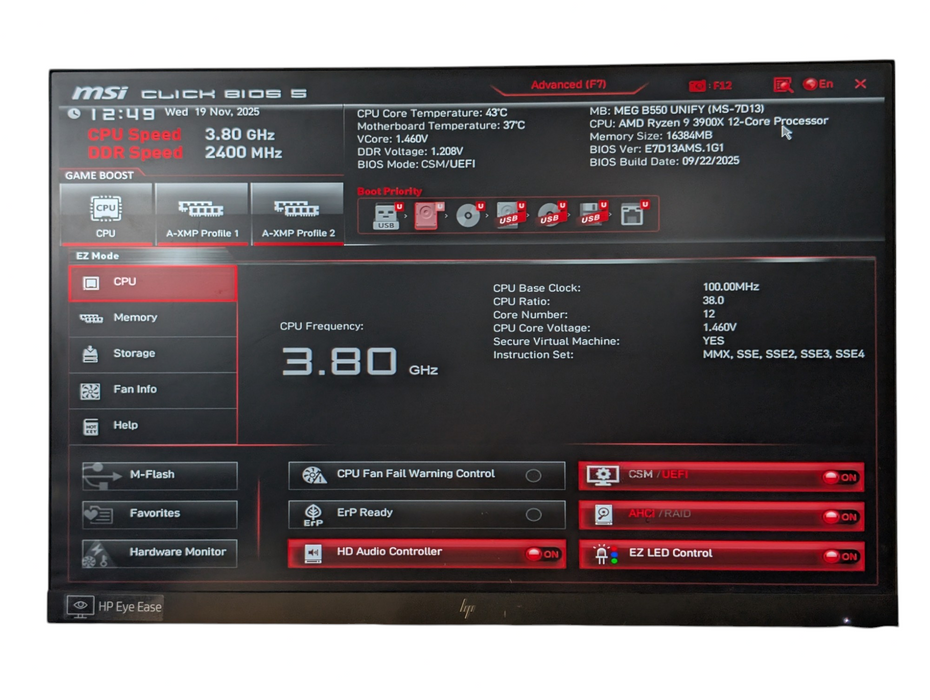 Custom PC MSI MEG B550 UNIFI AMD Ryzen 9 3900X NVIDIA GTX 1080 8GB GPU READ -