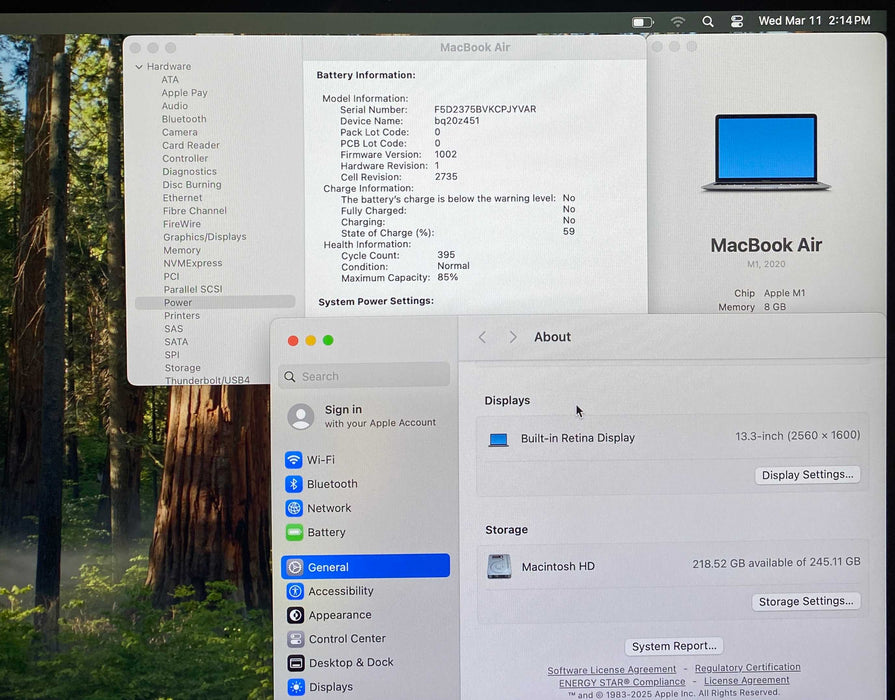 Apple MacBook Air 13" M1 2020 8GB RAM 256GB SSD No Power Adapter READ