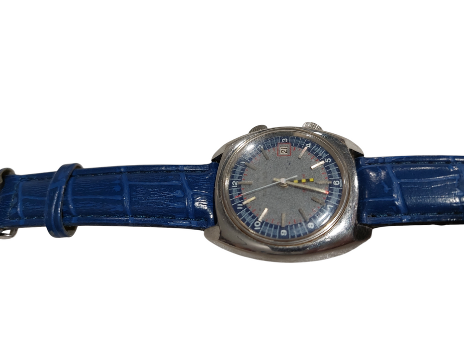 SANDOZ Swiss Made 17 Jewels Watch 1763Z-98-2 Blue Leather Wristband =