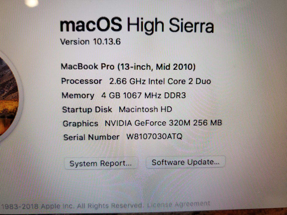 Apple MacBook Pro 2010 13" A1278 CORE 2 DUO 4GB RAM 128GB SSD