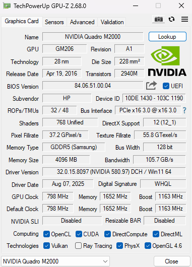 NVIDIA Quadro M2000 4GB GDDR5 Graphics Card 4x Display Port