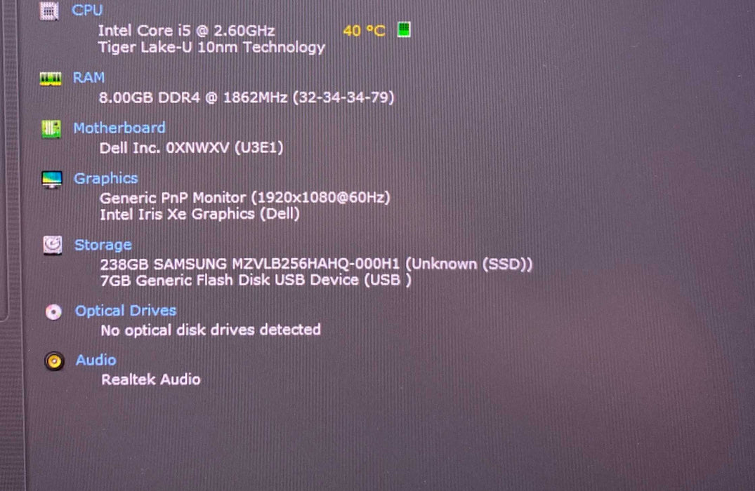 Dell Latitude 7320 Core i5-1145G7@2.60GHz vPRO 8GB RAM 256GB SSD  Lap200