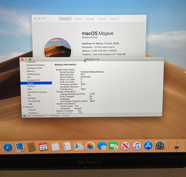Apple MacBook Air 13" 2018 i5-8210Y 8GB RAM 128GB SSD No Power Adapter!