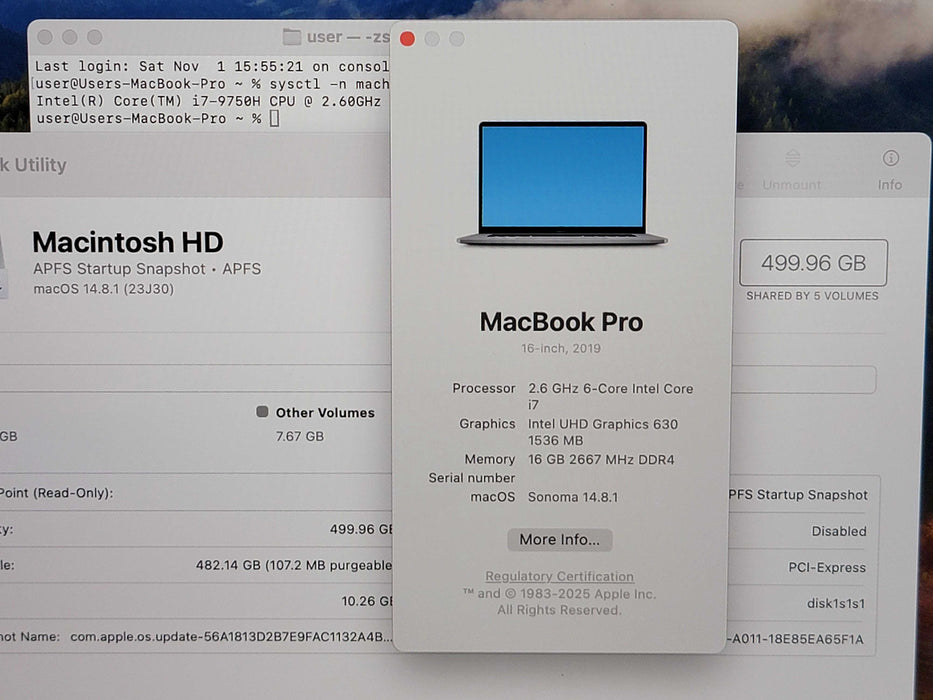 Apple Macbook Pro 2019 16" 6-Core i7-9750H @ 2.6GHz 16GB DDR4 500GB SSD