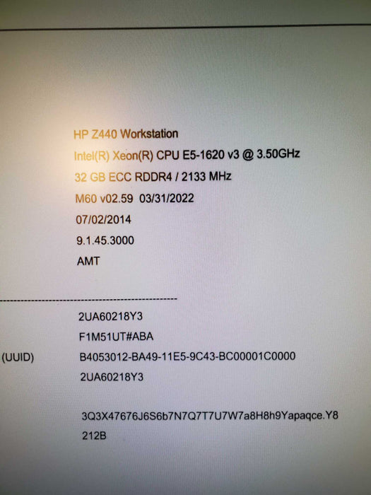 HP Z440 Workstation, Xeon E5-1620v3 3.50GHz, 32GB DDR4, K2000D, No HDD