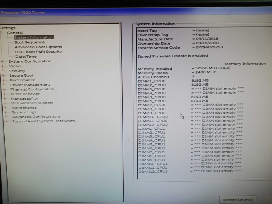 Dell Precision 7920 Intel Xeon Silver 4114 32GB DDR4 RAM 2x 1TB P4000 READ