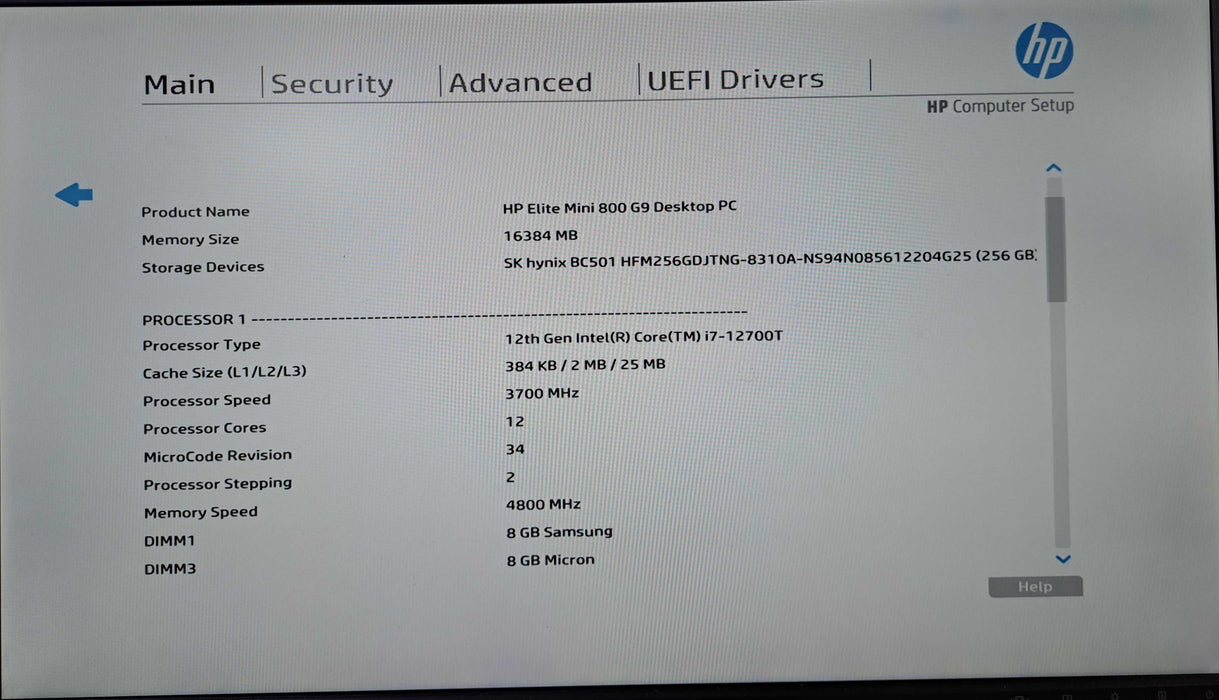 HP Elite Mini 800 G9 Desktop | Intel Core i7-12700T, 16GB DDR5, 256GB NVMe )
