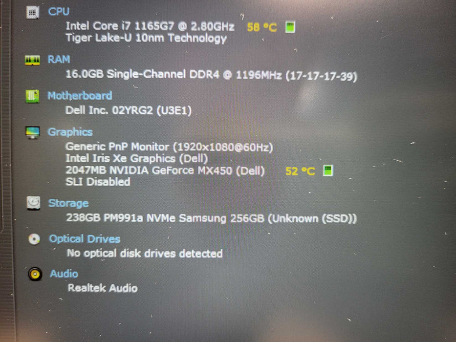 Dell Latitude 3520 i7-1165G7 @ 2.8GHz 16GB DDR4 256GB NVMe MX450 GPU $ Lap200