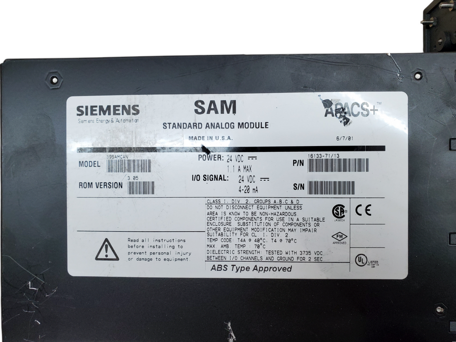 Siemens SAM Standard Analog Module 39SAMCAN APACS+ *READ* Q