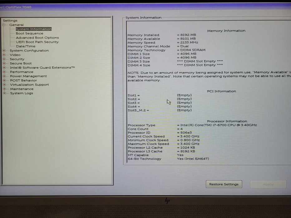 Dell OptiPlex 7040 PC, Core i7-6700 3.40GHz, 8GB DDR4 RAM, 1TB HDD _