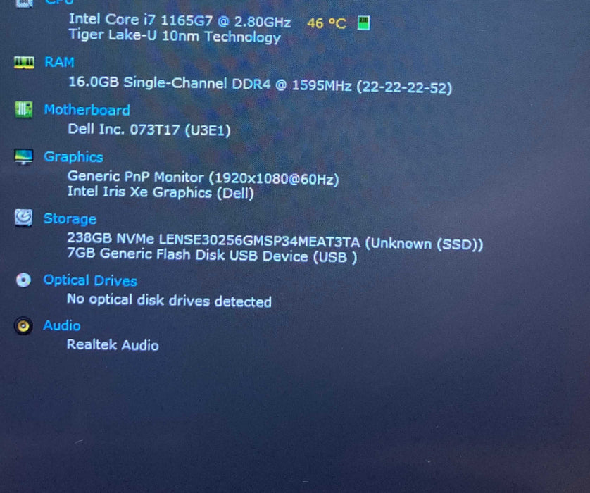 Dell Latitude 5520 Core i7-1165G7@2.8GHz 16Gb RAM 256GB SSD  Lap200