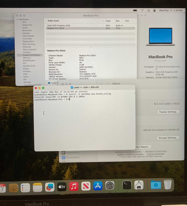 Apple MacBook Pro 15 2018 i7-8750H 32GB RAM 512SSD Radeon Pro 555X READ