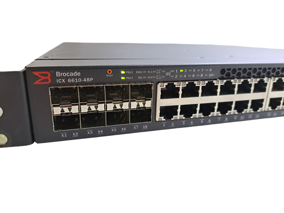 Brocade ICX6610-48P-E | 48-Port Gigabit PoE Network Switch | 8x SFP, 2x PSU