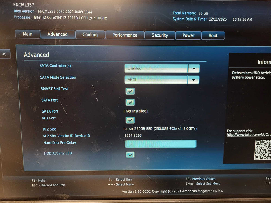 Intel NUC Mini PC BXNUC10i3FNKN2 i3-10110U CPU 16GB DDR4 250GB SSD No AC $