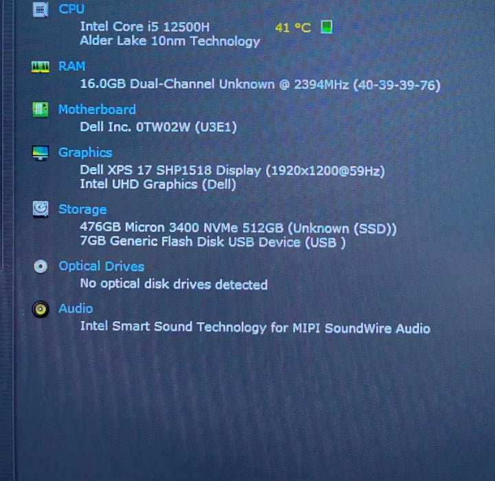 Dell XPS 17 9720 17" i5-12500H 16GB DDR5 RAM 512GB SSD  Lap200