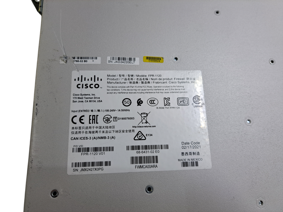 Cisco Firepower FPR-1120 Firewall Device FPR1120-NGFW-K9 + FPR1K-SSD200