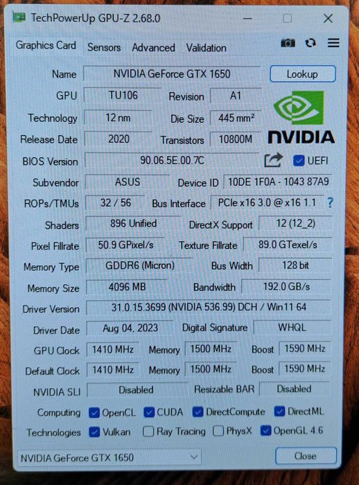 Asus GeForce GTX 1650 4GB GDDR6 Graphics Card )