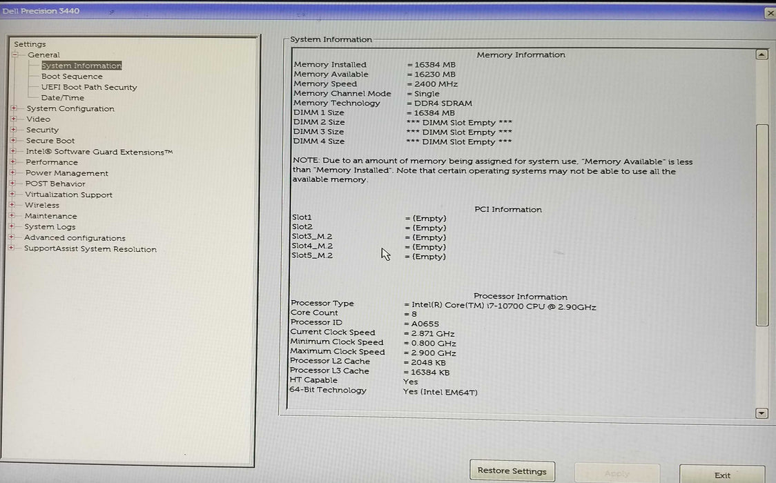 Dell Precision 3440 SFF w/ Intel i7-10700 CPU 2.90GHZ 16GB RAM - No HDD