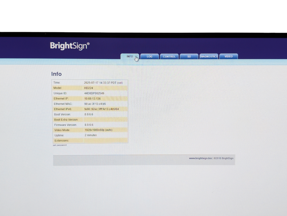 Brightsign HD224 4K H.265 Html5 Digital Signage HDMI GPIO Player Q-