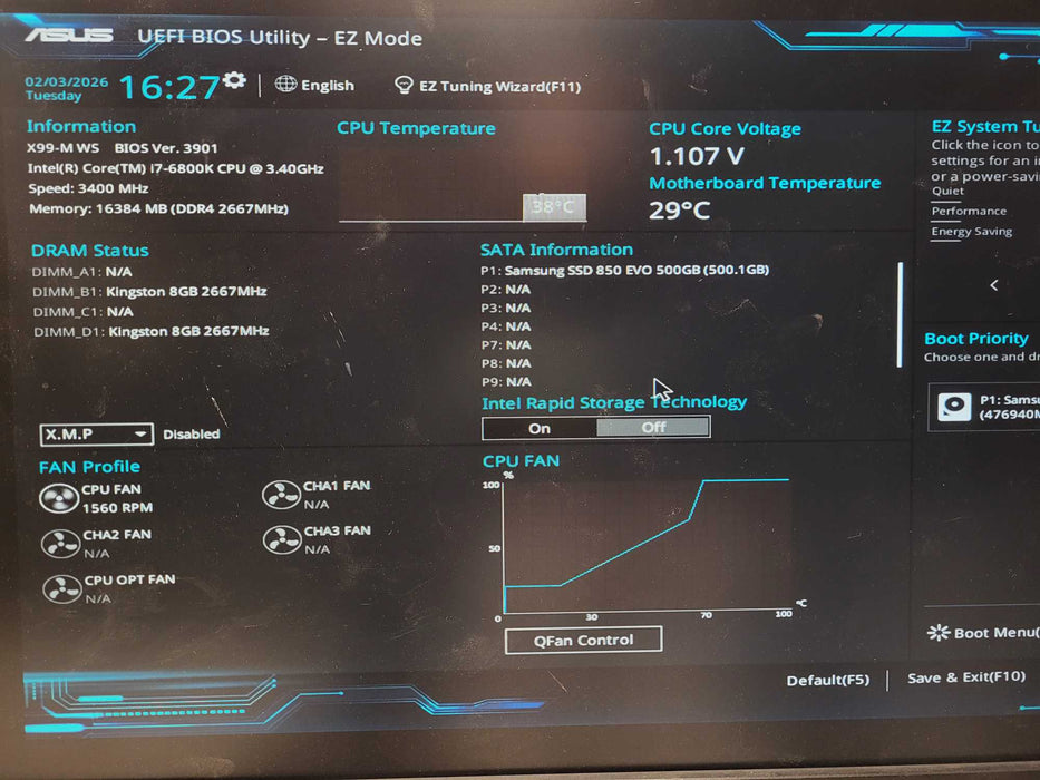 Custom PC ASUS X99-M WS Intel i7-6800K 16GB DDR4 500GB SSD QUADRO 410 $
