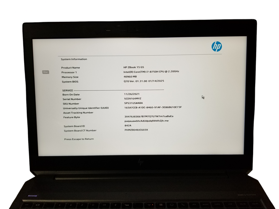 HP ZBook 15 G5 i7-8750H @2.20GHz 40GB RAM 256GB NVMe *READ*  Lap200