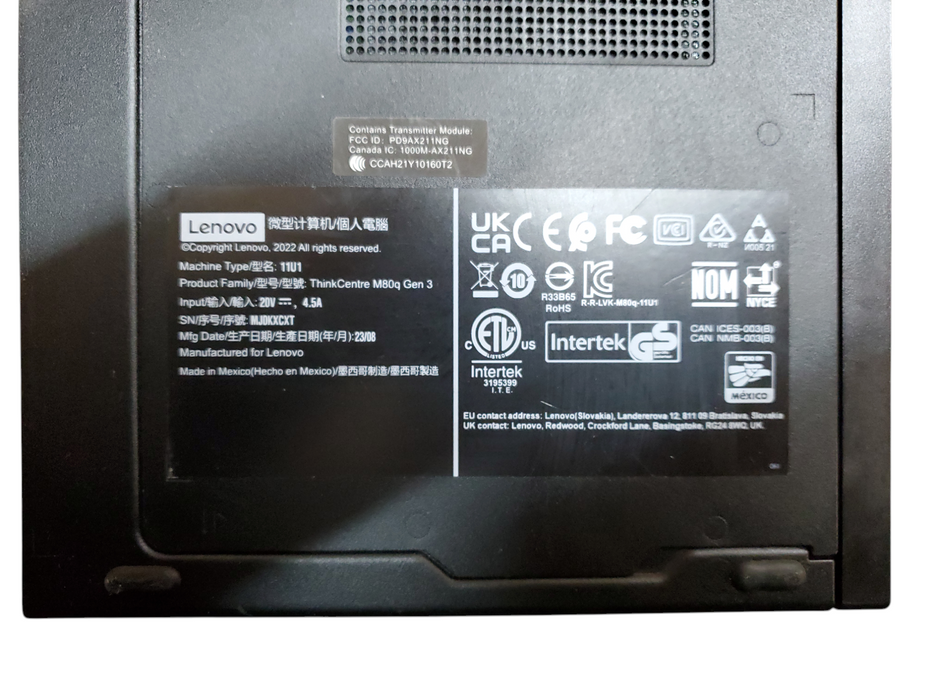 Lenovo ThinkCentre M80q Gen 3, i5-12500T, 16GB DDR5, 256GB NVMe, no OS