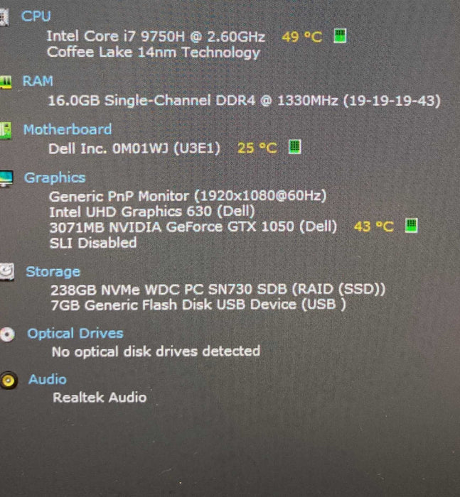 Dell Vostro 7590 i7-9750H@2.6GHz GTX 1050 3GB GPU 16GB RAM 256GB SSD READ!  Lap200