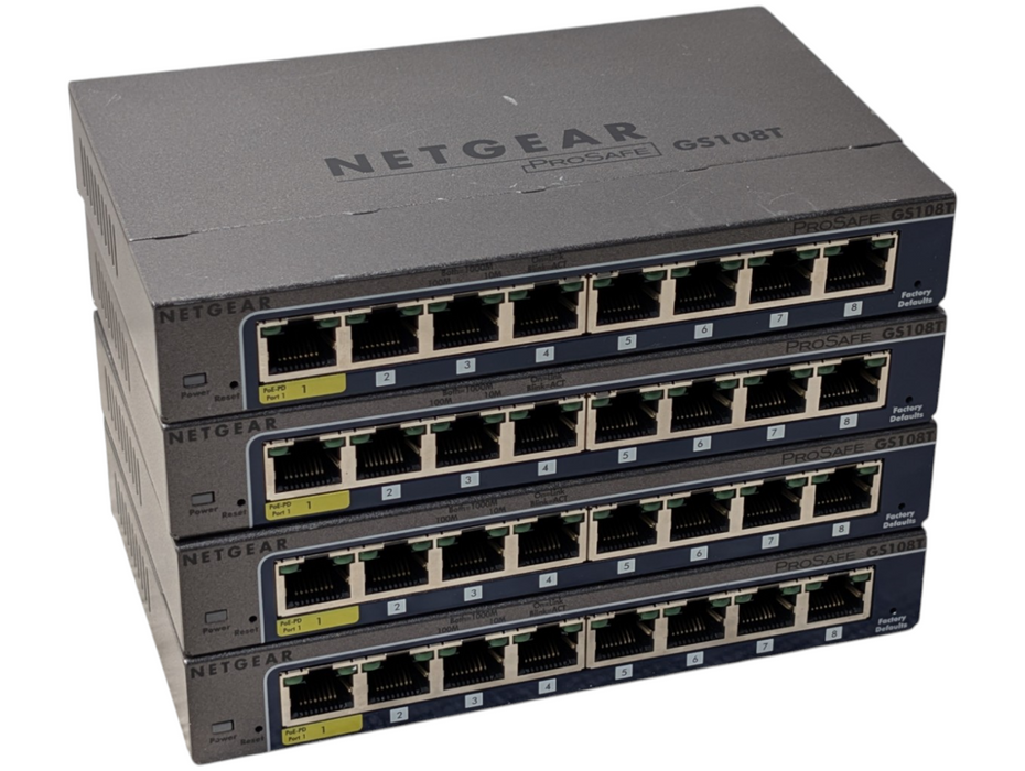 Lot of 4x NETGEAR ProSAFE GS108T 8 Port Gigabit PoE Powered Switches  -