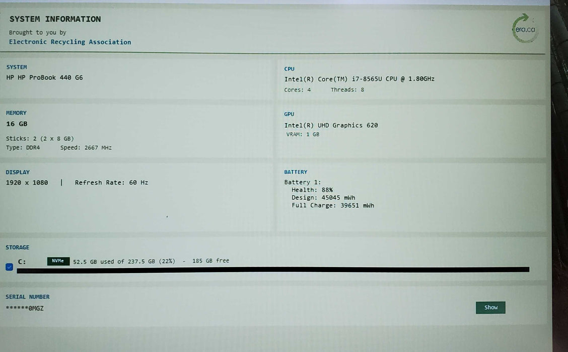 HP ProBook 440 G6 14" i7-8565U@1.80GHz 16GB 256GB NVMe  Lap200