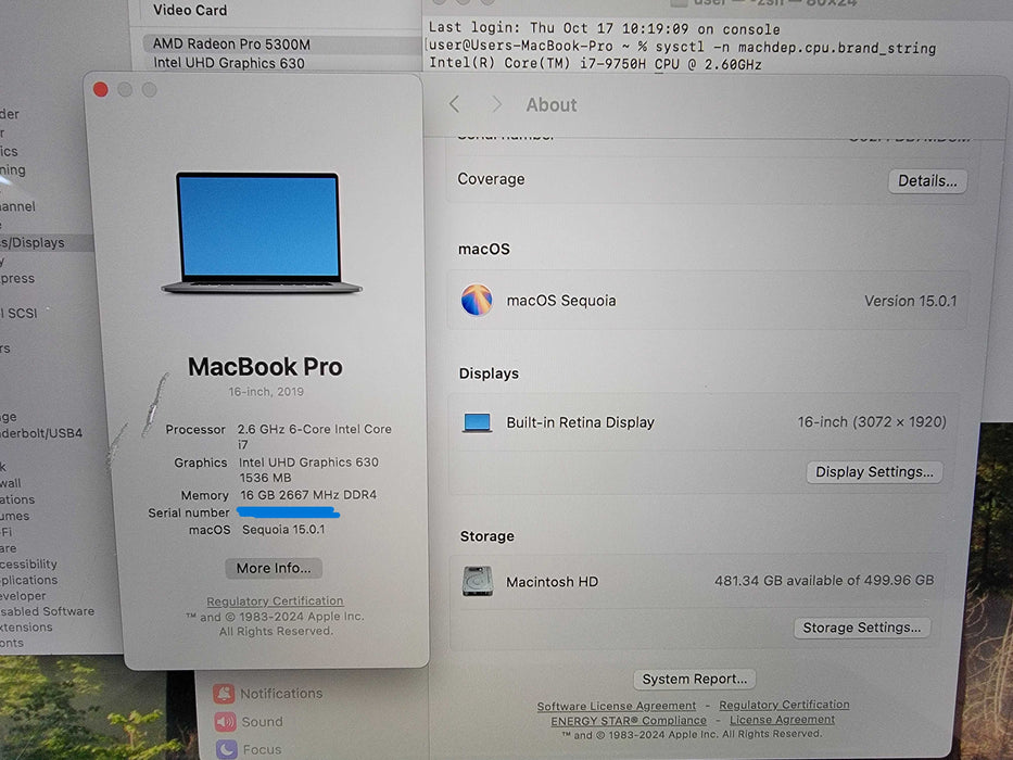 MacBook Pro 16" 2019 |6-Core i7-9750H @2.6GHz 16GB RAM 500GB-SSD Radeon READ