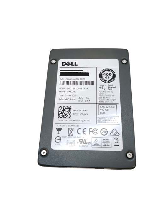 400GB SAS 2.5" DELL GEN13 SANDISK 12Gbps 15mm SSD - P/N:ODKM-400G-5C20 Q+