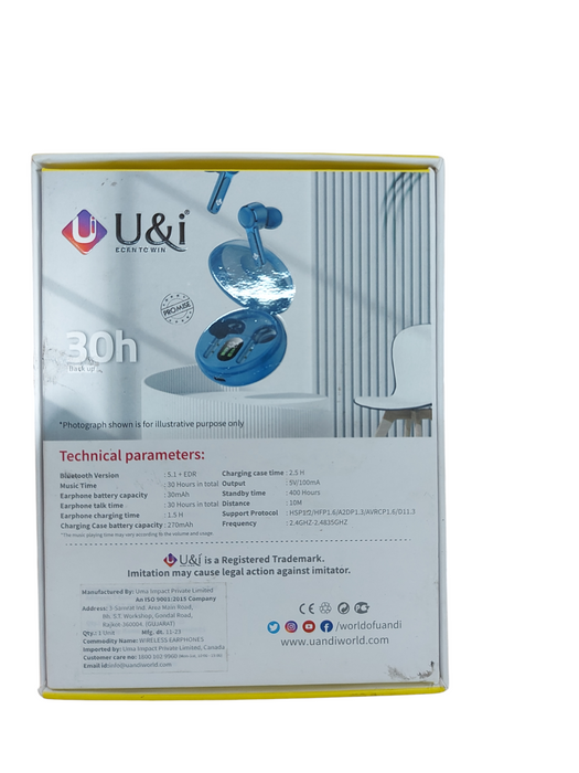 U&i TWS 2907 Wireless Earbuds Black