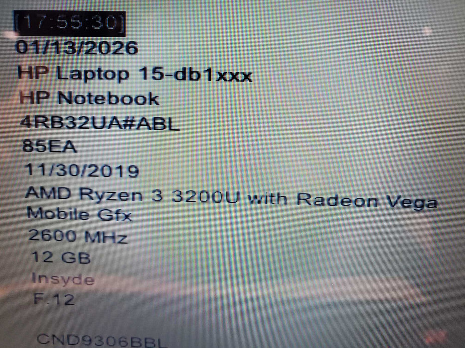 HP Laptop 15-db1007ca AMD Ryzen 3 3200U 12GB RAM 256GB SSD  Lap200