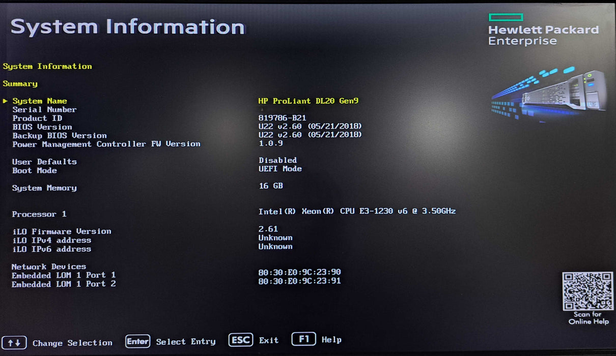 HP ProLiant DL20 Gen9 | Xeon E3-1230 v6 @3.50GHz, 16GB DDR4, B140i RAID