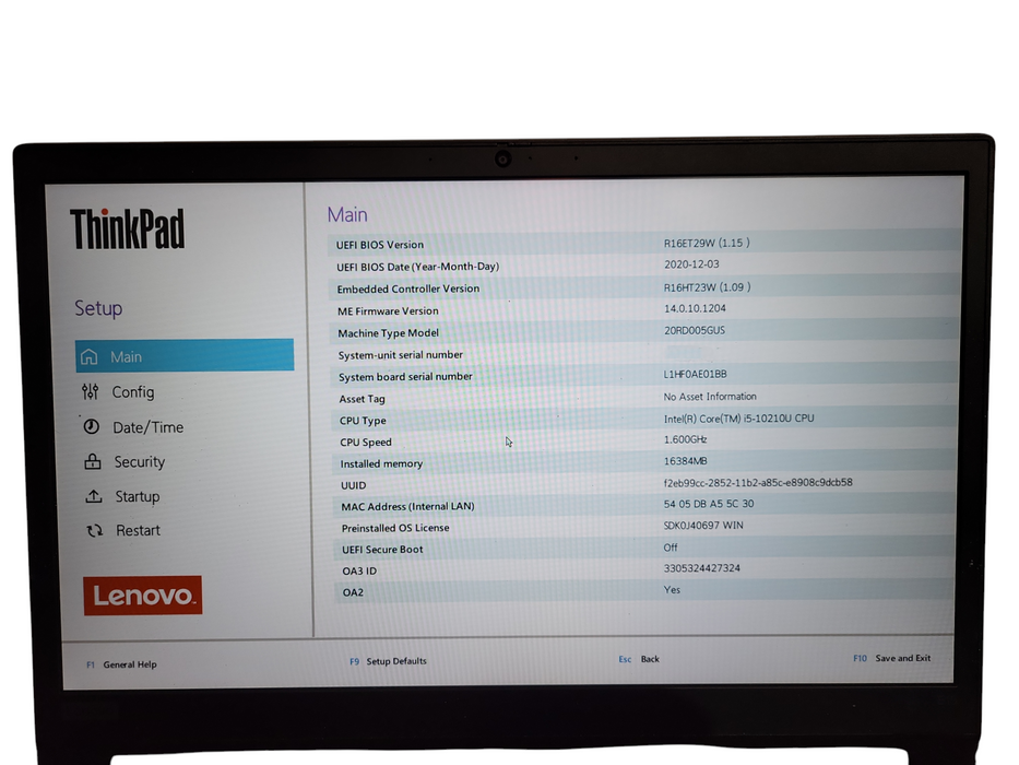 Lenovo ThinkPad E15 Core i5-10210U @1.60GHz, 16GB DDR4, 256GB NVMe READ ! Lap200