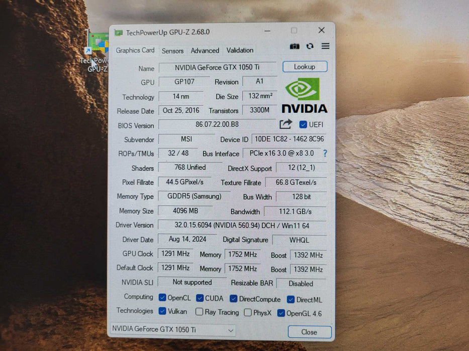 MSI GeForce GTX 1050 Ti 4GT LP PCIe3.0x16 Low Profile Support $