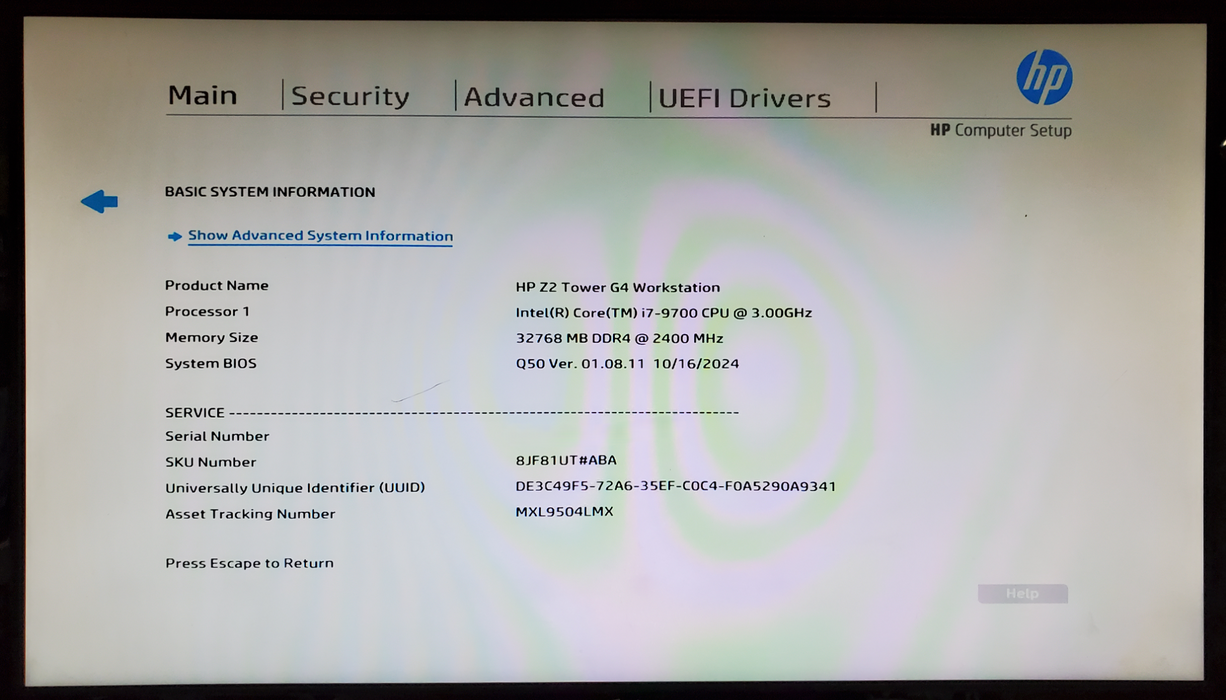 HP Z2 Tower G4 Workstation Core i7-9700 32GB DDR4 - No HDD