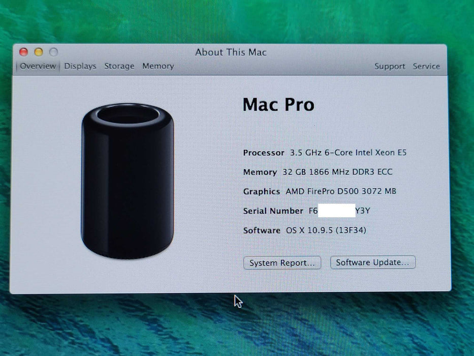 Apple Mac Pro 2013, Xeon E5-1650V2 3.5GHz 32GB RAM, AMD D500 3GB, 256GB SSD _