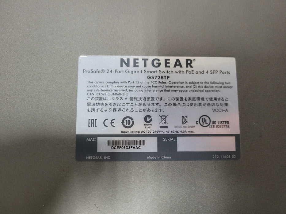 NetGear ProSafe GS728TP, 24-Port Gigabit PoE Smart Switch w/ 4x SFP _