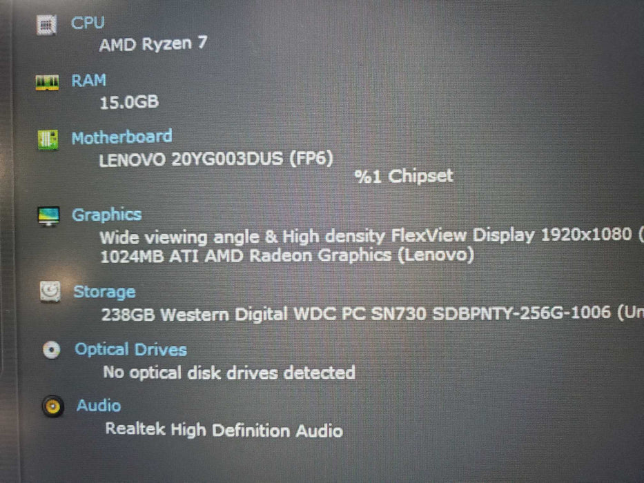 Lenovo ThinkPad E15 Gen 3 AMD Ryzen 5 5500U 16GB RAM 256NVME  Lap200