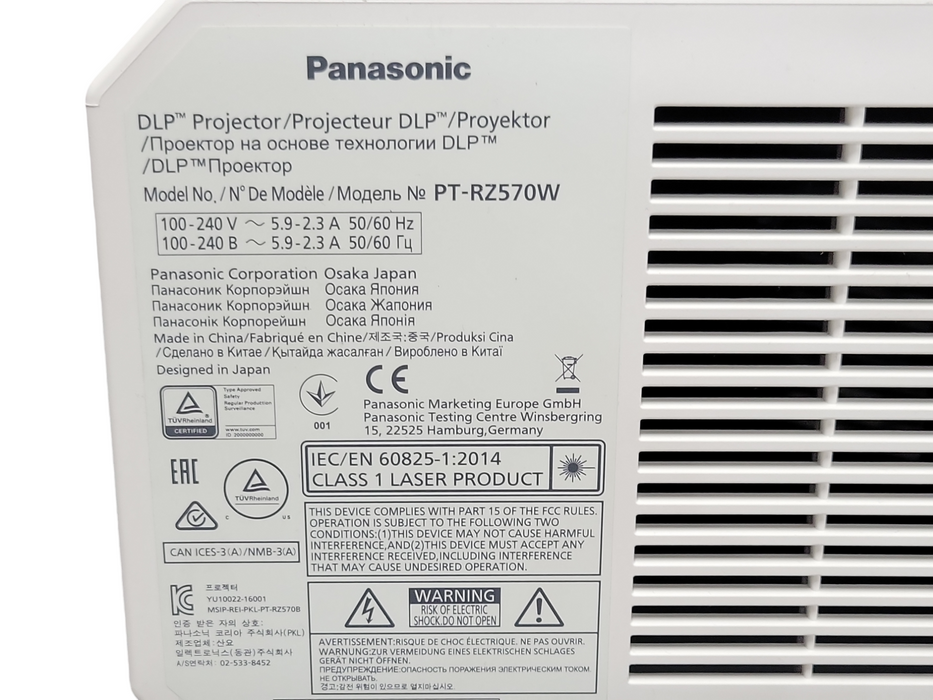 Panasonic PT-RZ570 WUXGA DLP 5200 Lumen ANSI 1920x1200 P0rojector 3822Hrs _